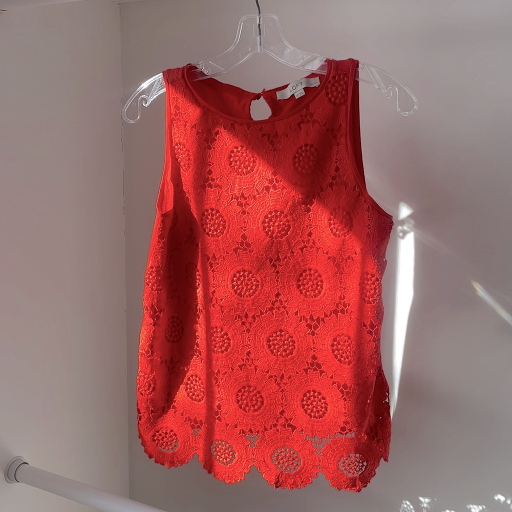 LOFT XSP Red/Orange Lacey Tank Top - Picture 3 of 8